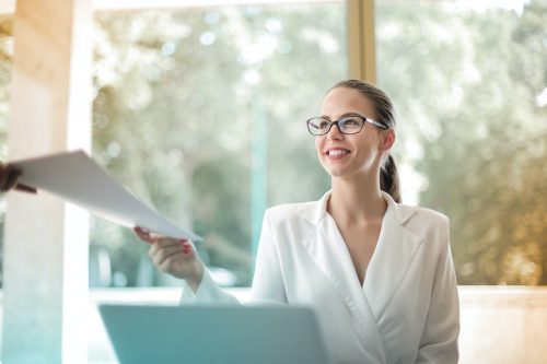 woman receiving a document